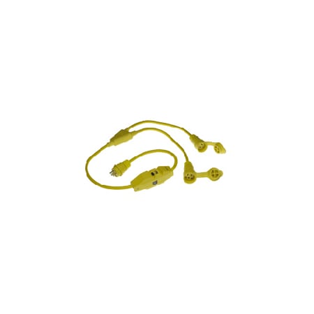 Woodhead SJOW; Inline GFCI; Molded Y-Splice GFCI Extension Cord, 12 AWG, 12/3, 2 Outlets, 5-15R, 5-15P, 3 ft 14W47-Y-IN